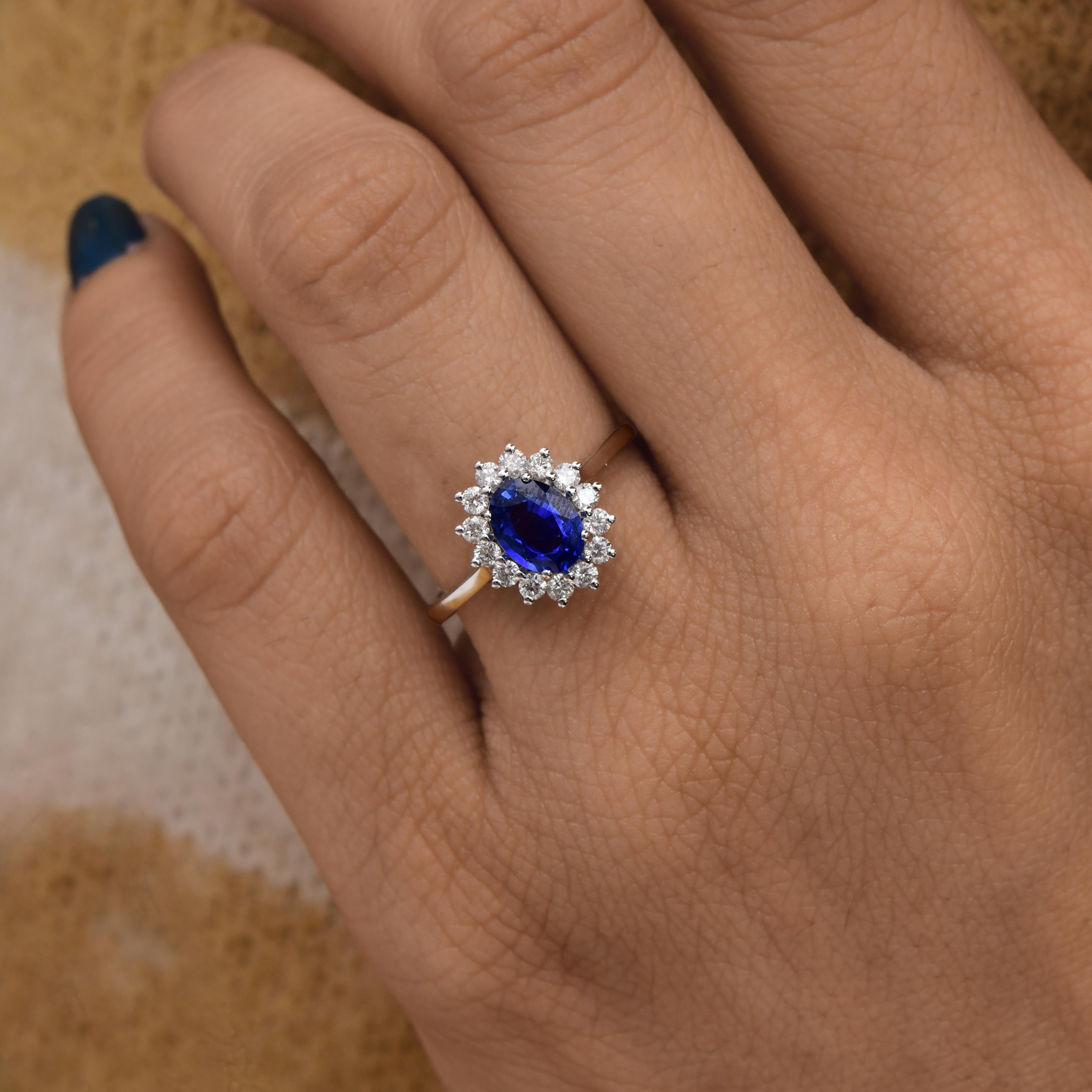 in vendita:  0,99 carati di zaffiro blu 0,35 carati di diamante SI/H Anello nuziale in oro bianco 14 carati 8