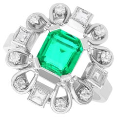 0.99 Carat Colombian Emerald 0.35 Carat Diamond, 18k White Gold Cocktail Ring