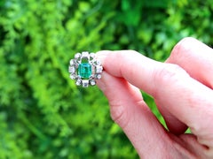 GIA Report Certified Colombian Emerald Diamond 18k White Gold Ring Circa 1925