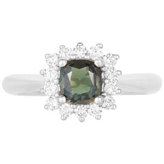 0.99 Carat Cushion Cut Alexandrite and Diamond Ring 14 Karat White Gold