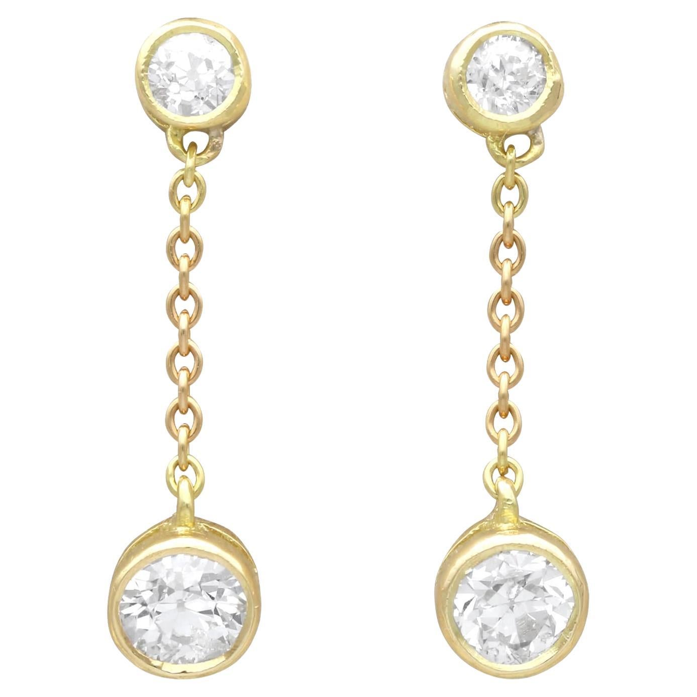 0.99 Carat Diamond 18k Yellow Gold Drop Earrings For Sale
