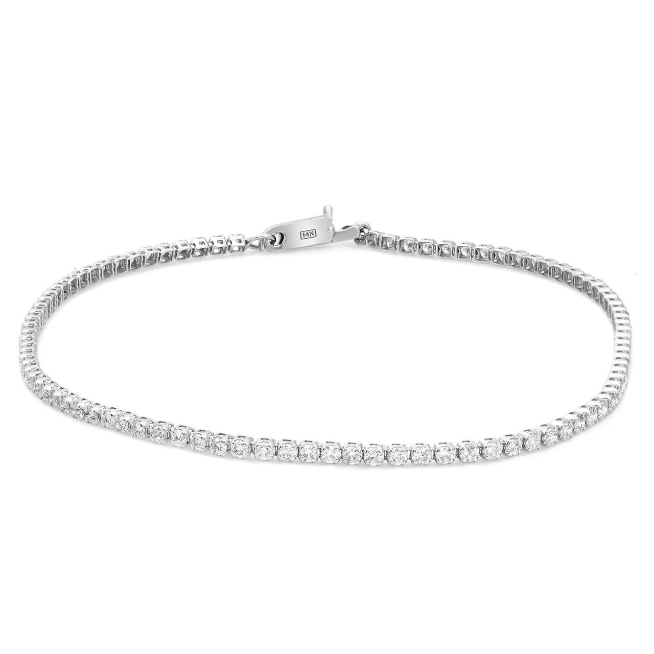 Taille ronde Bracelet tennis en or blanc 14 carats avec diamants de 0,99 carat  en vente