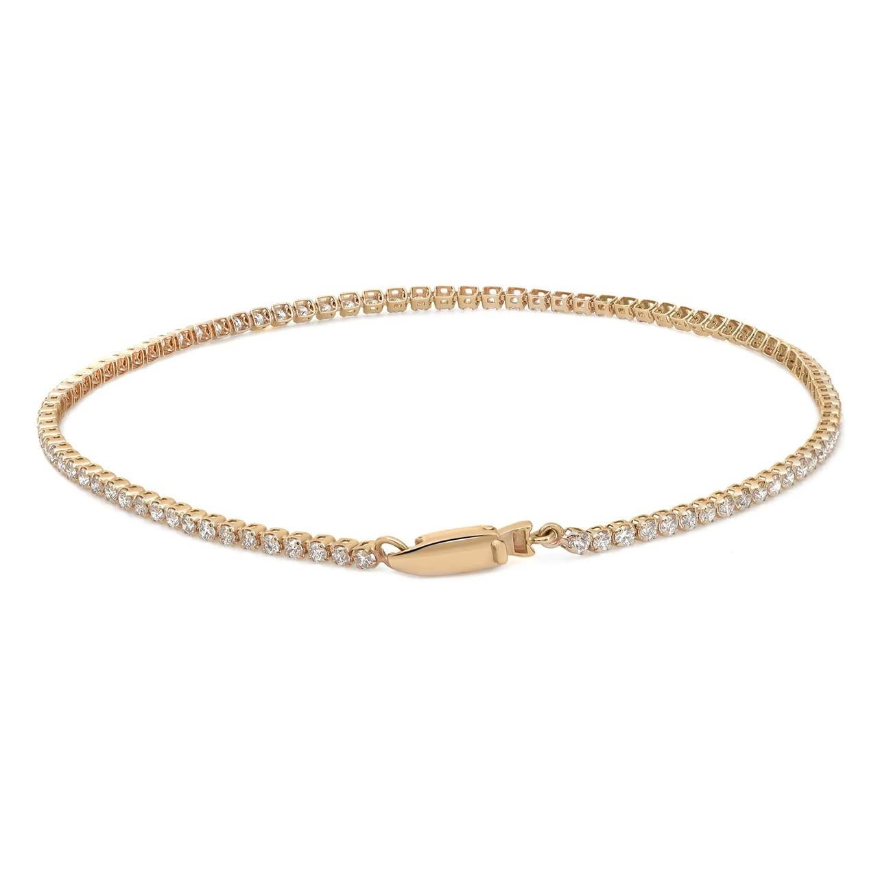 Moderne Bracelet tennis en or jaune 14 carats avec diamants de 0,99 carat  en vente