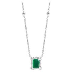 0.99 Carat Emerald Cut Emerald and Diamond Pendant Necklace in 18K White Gold