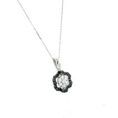 0.99 Carat Natural Black Diamond White Diamond White Gold Chain Necklace