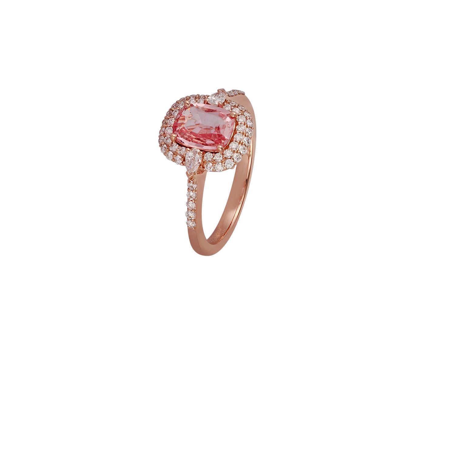 0,99 Karat natürlicher Padparadscha Saphir Diamantring aus 18 Karat Roségold (Zeitgenössisch) im Angebot