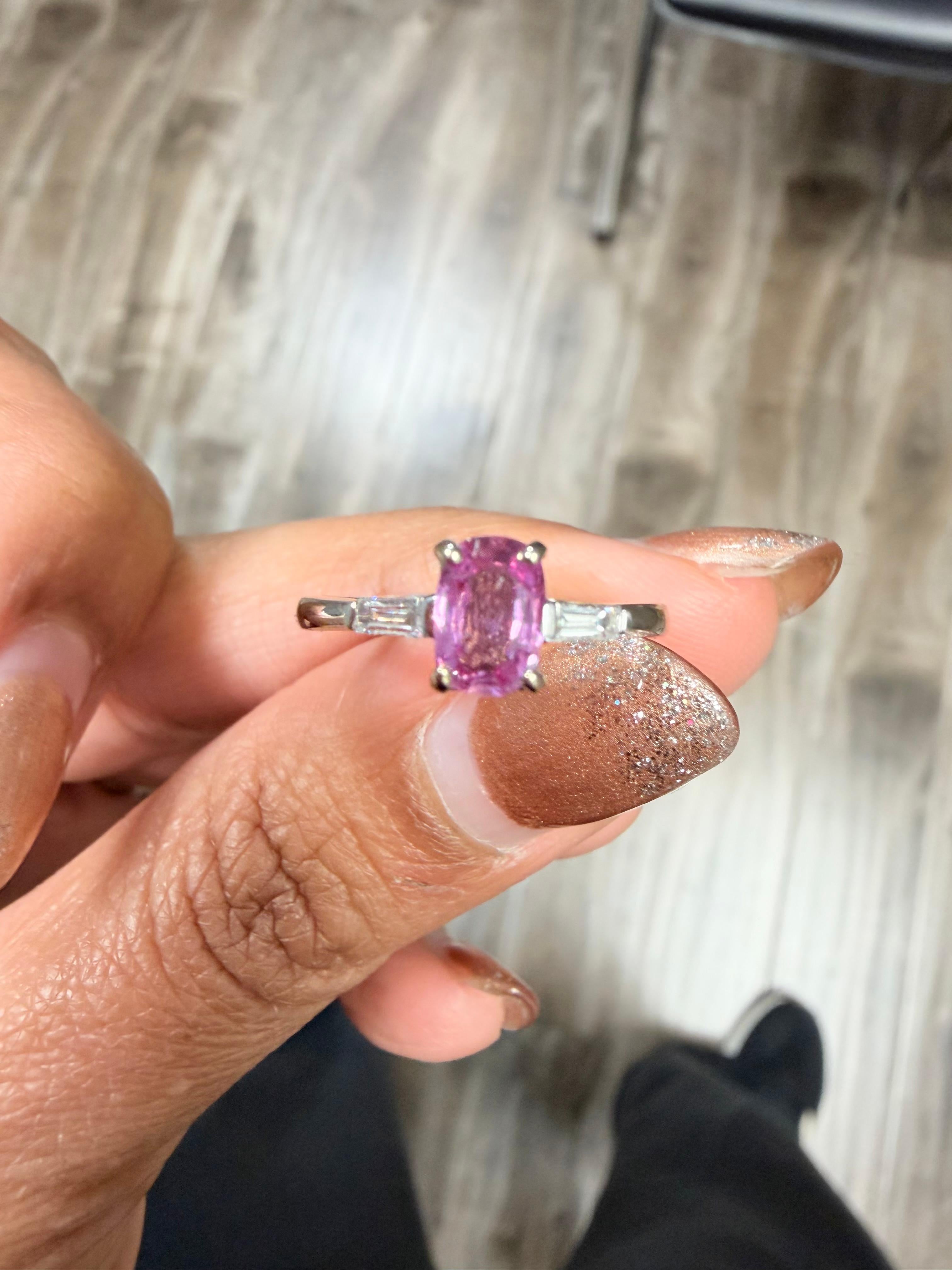 0,99 Karat Natürlicher Rosa Saphir Diamant 14 Karat Weißgold Ring im Angebot 1