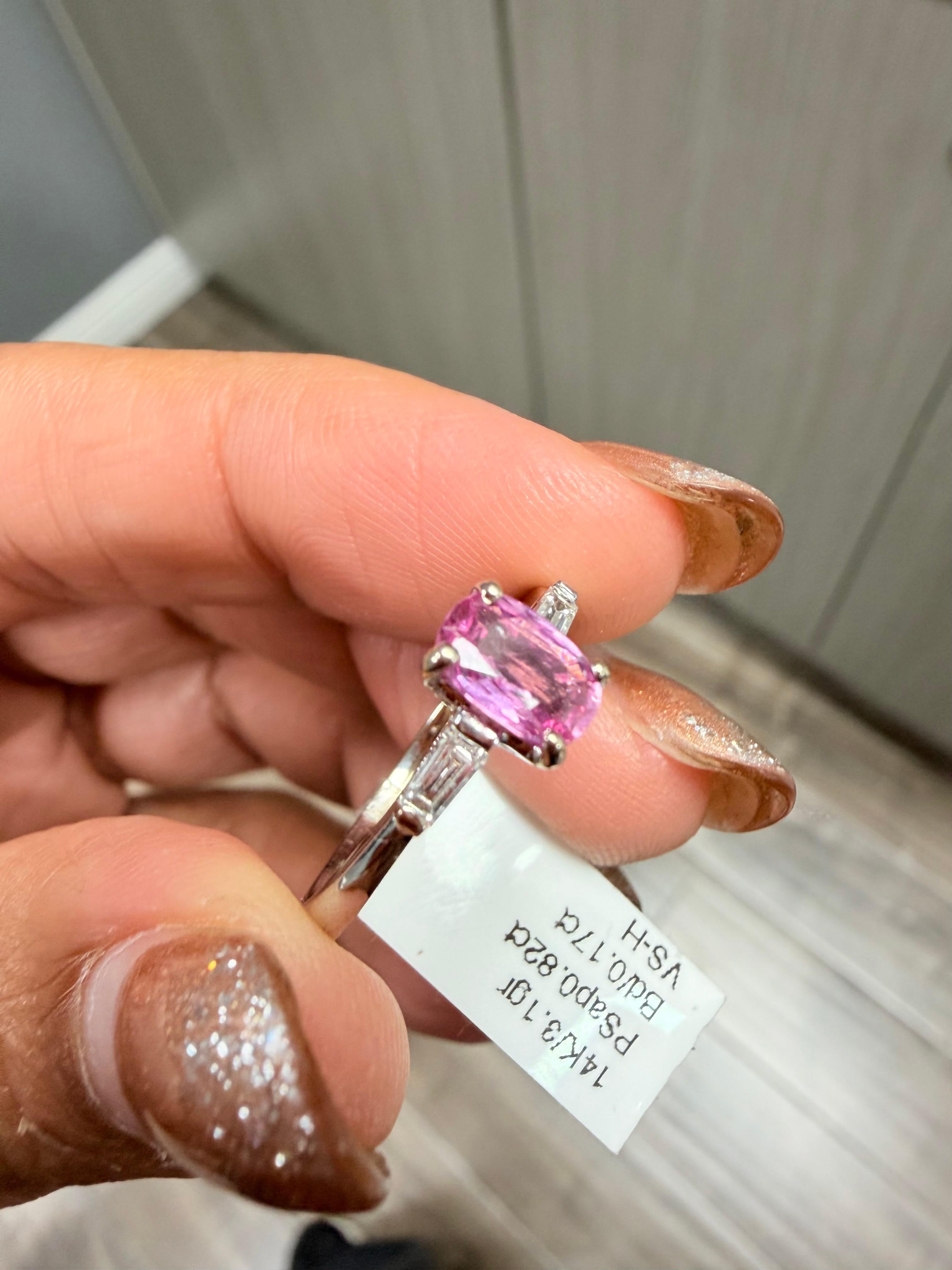 0,99 Karat Natürlicher Rosa Saphir Diamant 14 Karat Weißgold Ring im Angebot 2