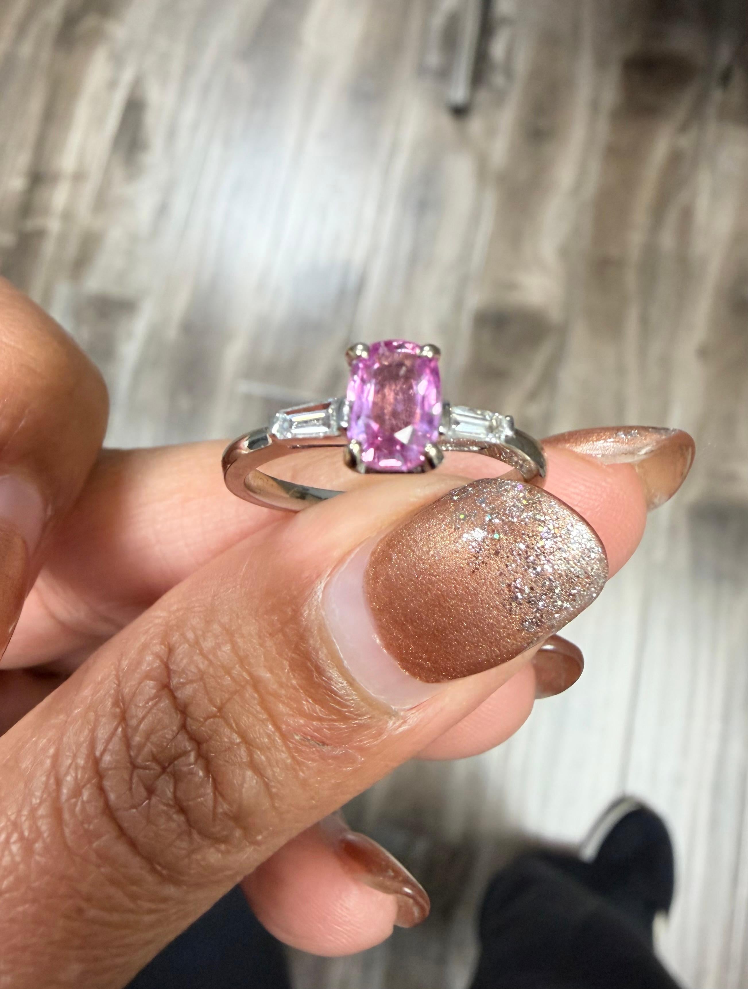 0,99 Karat Natürlicher Rosa Saphir Diamant 14 Karat Weißgold Ring im Angebot 3