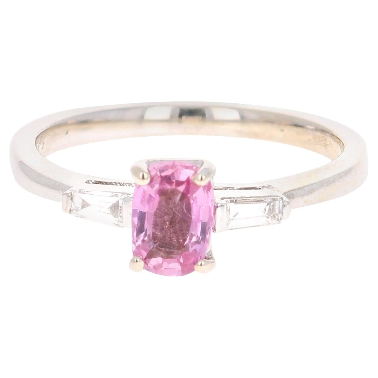 0.99 Carat Natural Pink Sapphire Diamond 14 Karat White Gold Ring