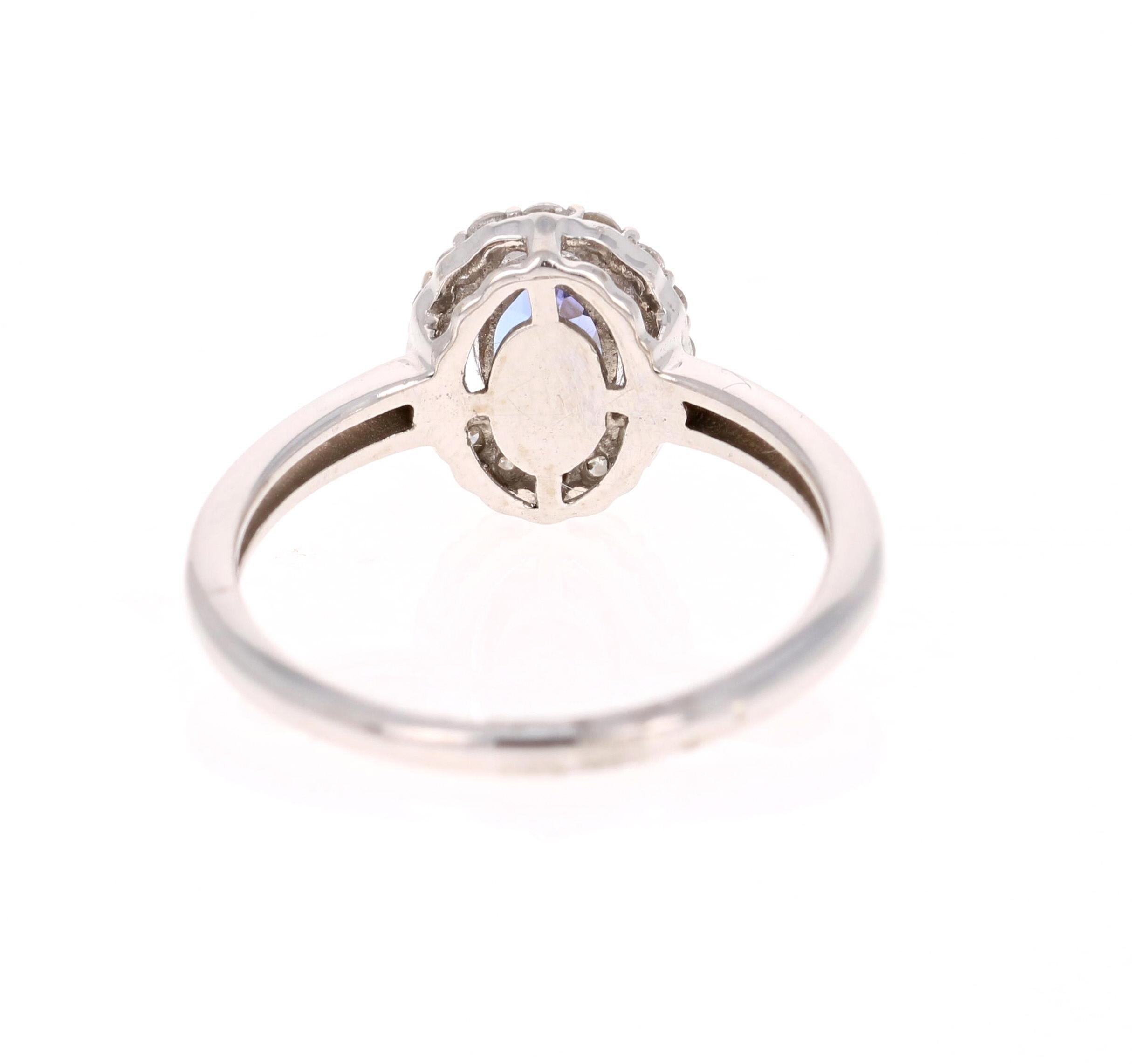 0.99 Carat Oval Cut Tanzanite Diamond Ring 14 Karat White Gold In New Condition In Los Angeles, CA