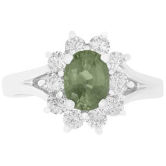 0.99 Carat Oval Natural Color Changing Alexandrite and Diamond Ring