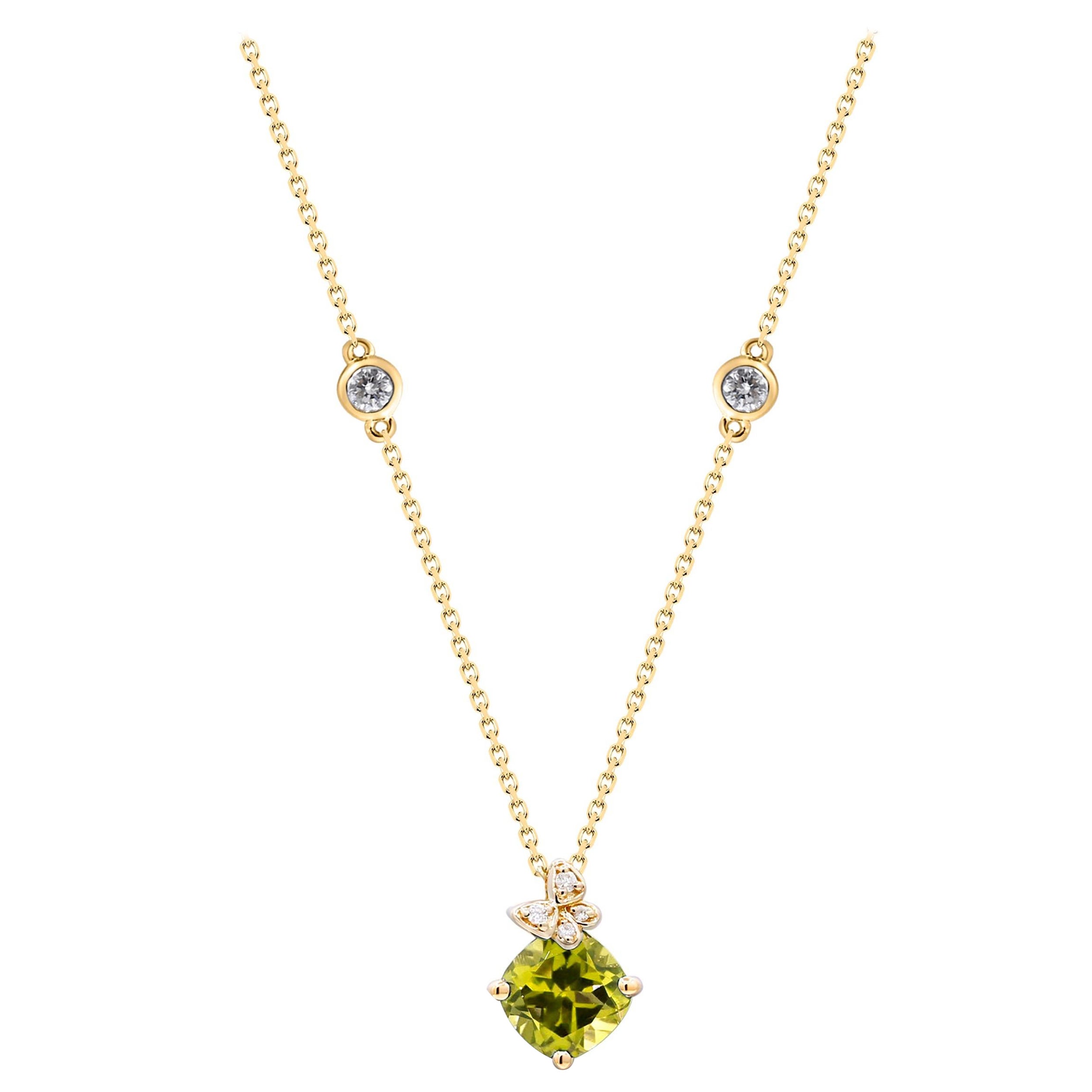 0,99 Karat Peridot Cushion-Cut Diamant-Akzente 10K Gelbgold Classic-Anhänger