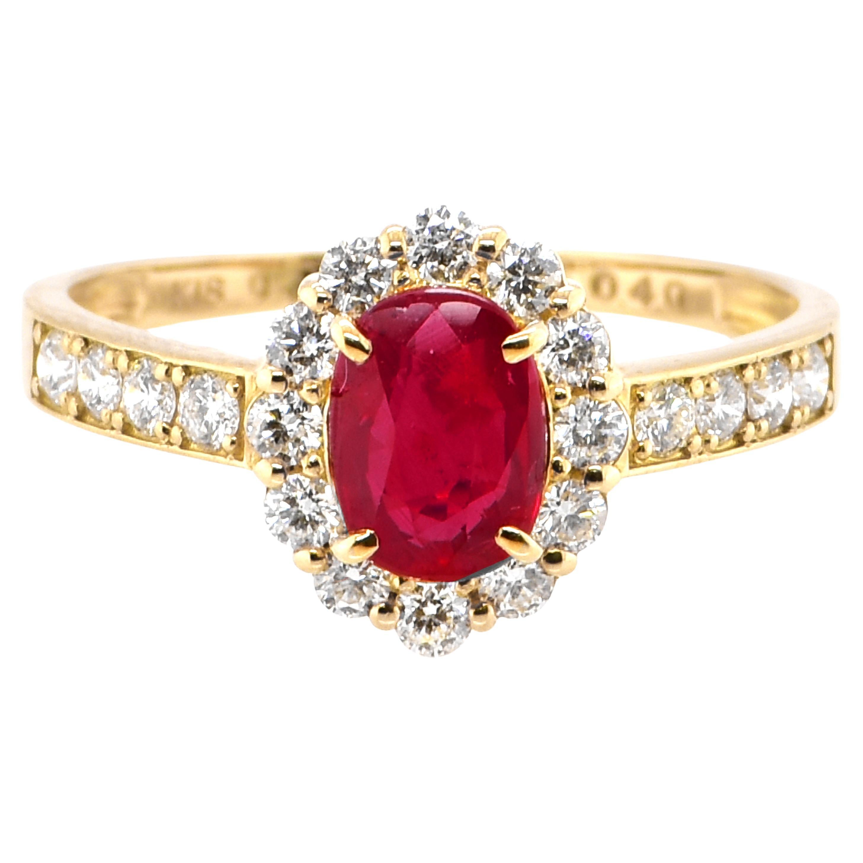 0.99 Carat, Pigeon Blood Red, Untreated Ruby and Diamond Ring Made in Platinum For Sale