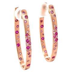 0,99 Karat Rosa Saphir und Rubin Einbaubeleuchtung Oval Creolen aus Roségold Ohrringe