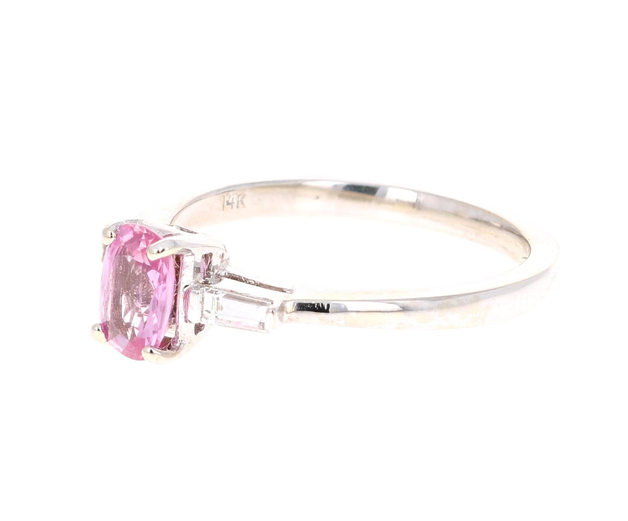 Contemporary 0.99 Carat Pink Sapphire Diamond 14 Karat White Gold Ring For Sale