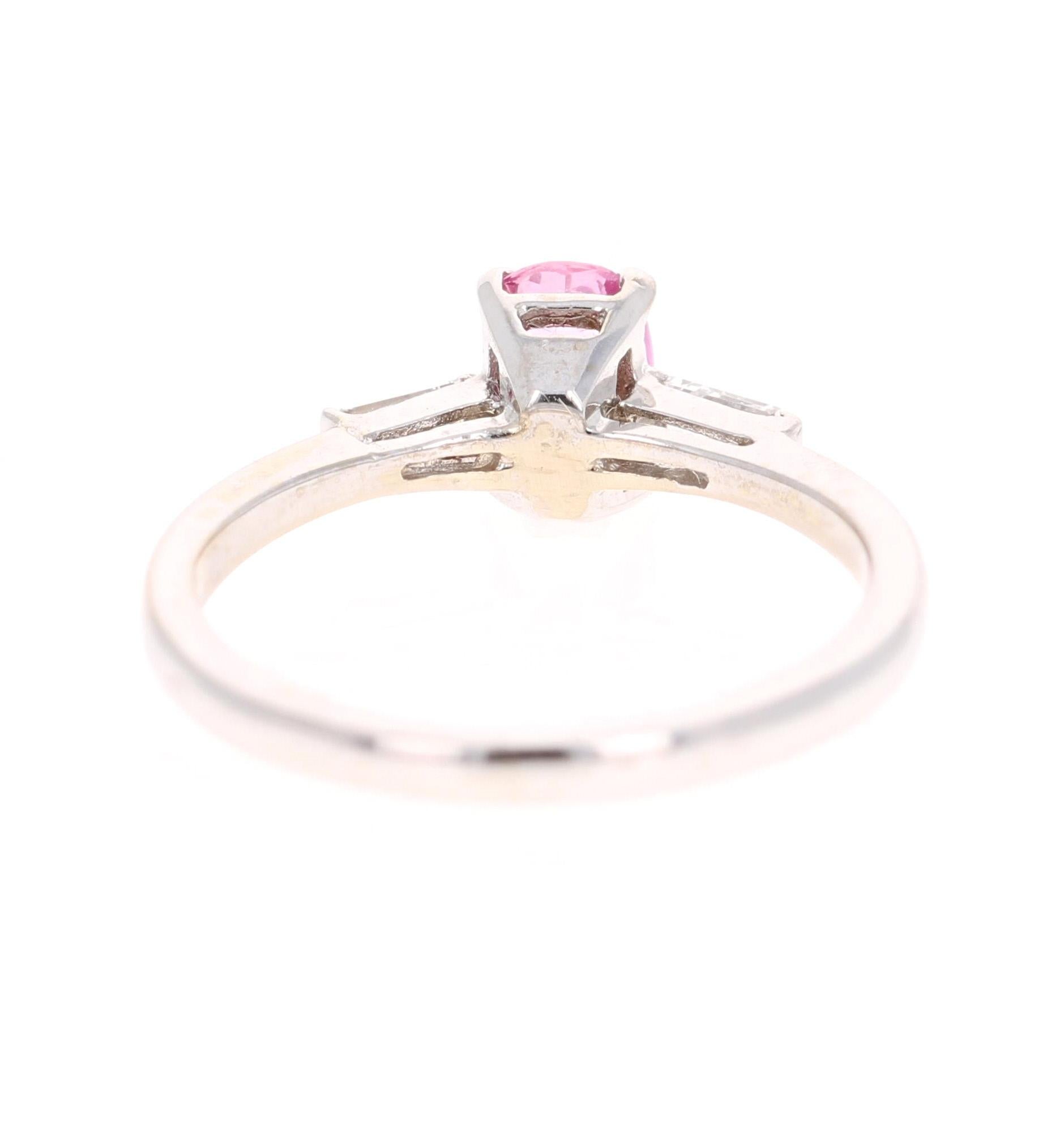 Oval Cut 0.99 Carat Pink Sapphire Diamond 14 Karat White Gold Ring For Sale