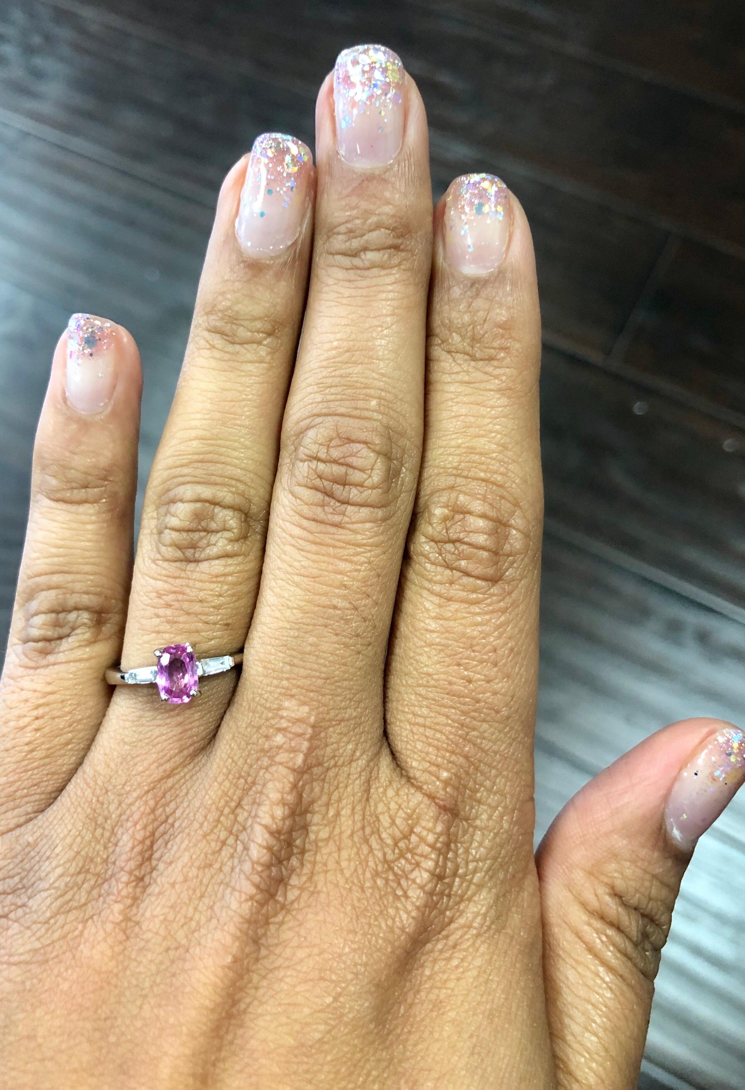 0.99 Carat Pink Sapphire Diamond 14 Karat White Gold Ring In New Condition For Sale In Los Angeles, CA