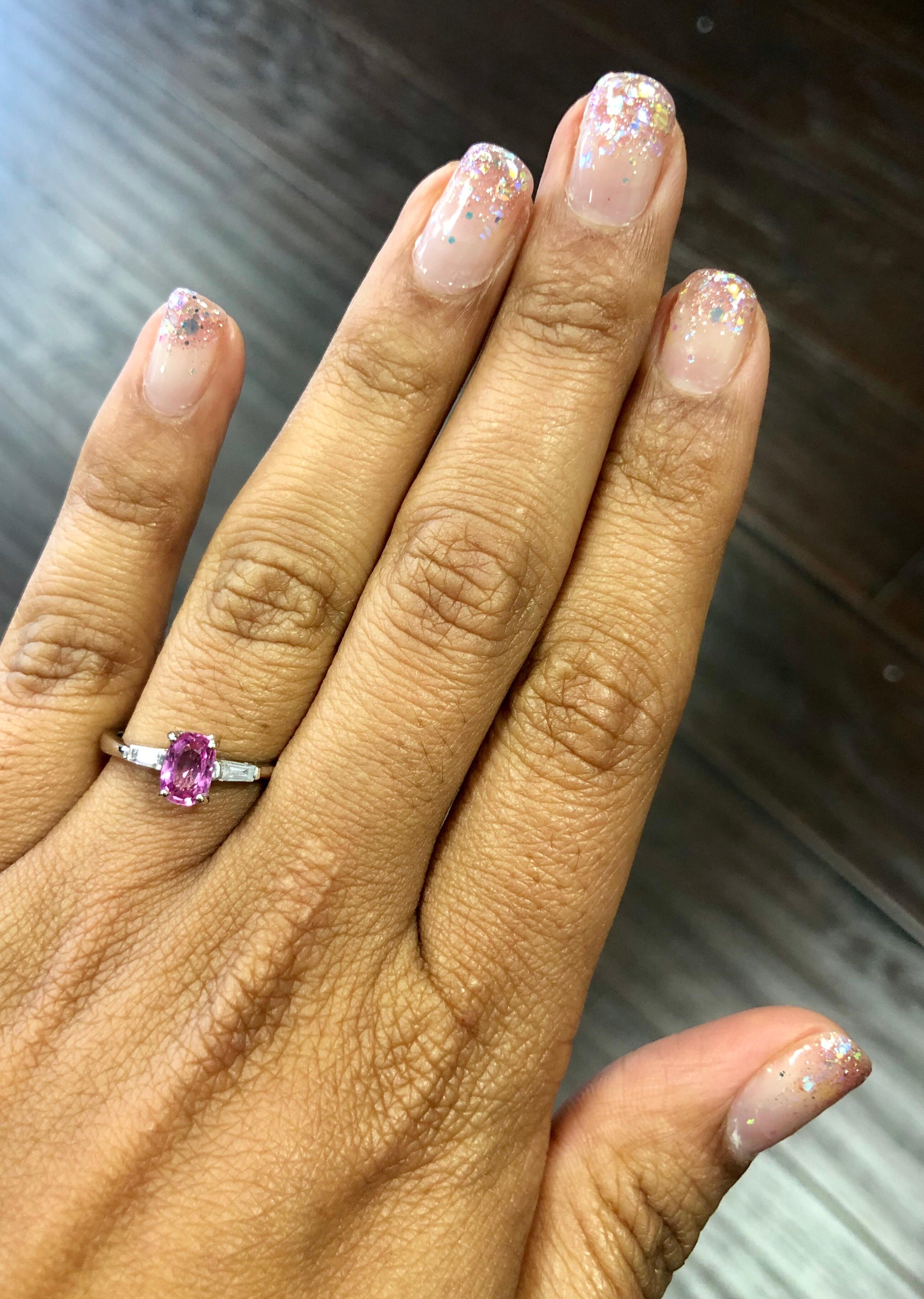 Women's 0.99 Carat Pink Sapphire Diamond 14 Karat White Gold Ring For Sale