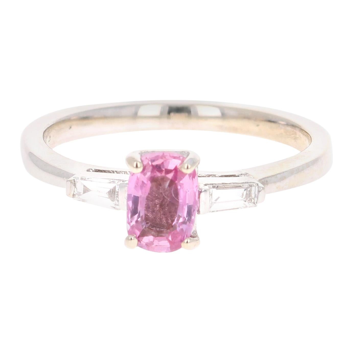 0.99 Carat Pink Sapphire Diamond 14 Karat White Gold Ring For Sale