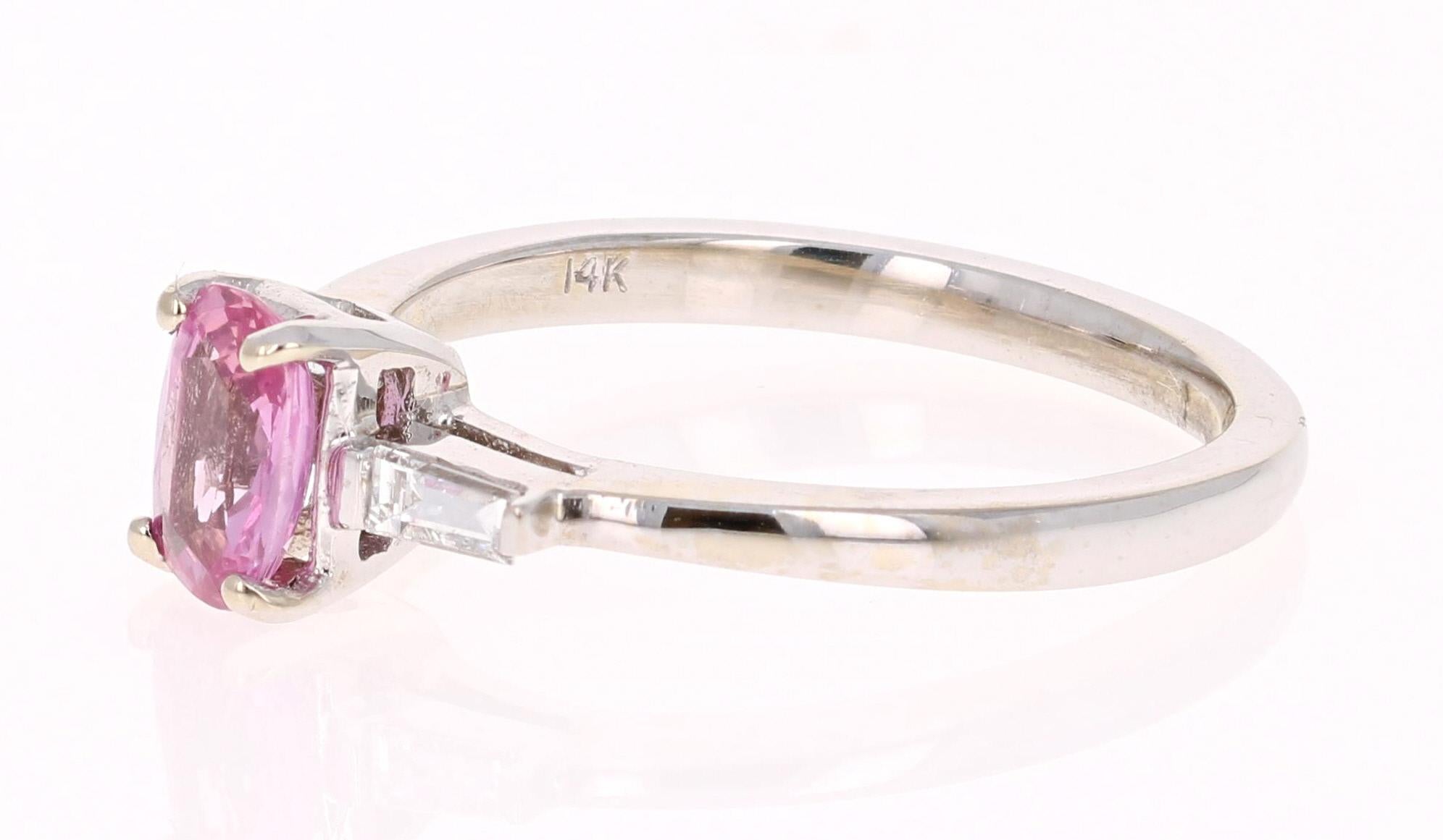 Modern 0.99 Carat Pink Sapphire Diamond 14 Karat White Gold Ring