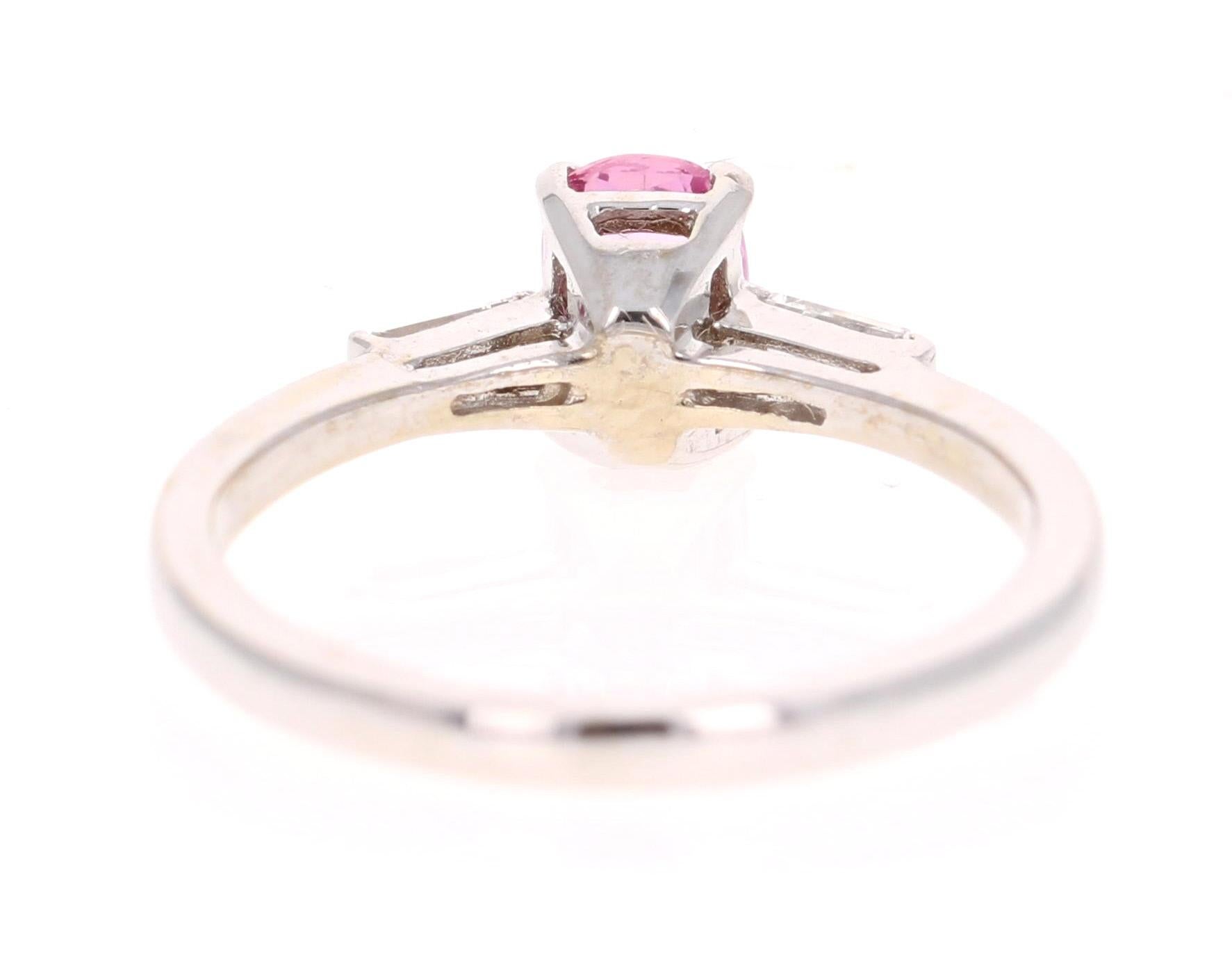 Oval Cut 0.99 Carat Pink Sapphire Diamond 14 Karat White Gold Ring