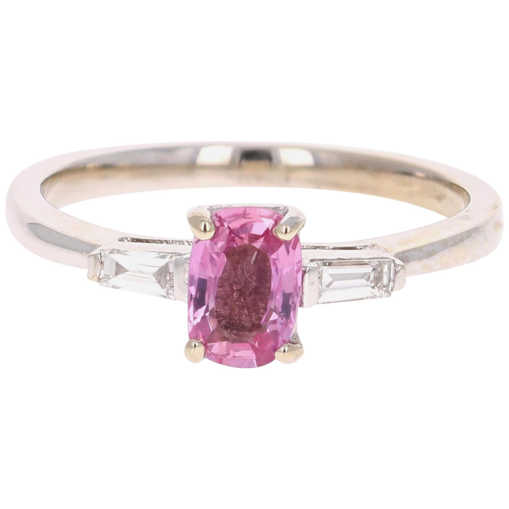 0.99 Carat Pink Sapphire Diamond 14 Karat White Gold Ring