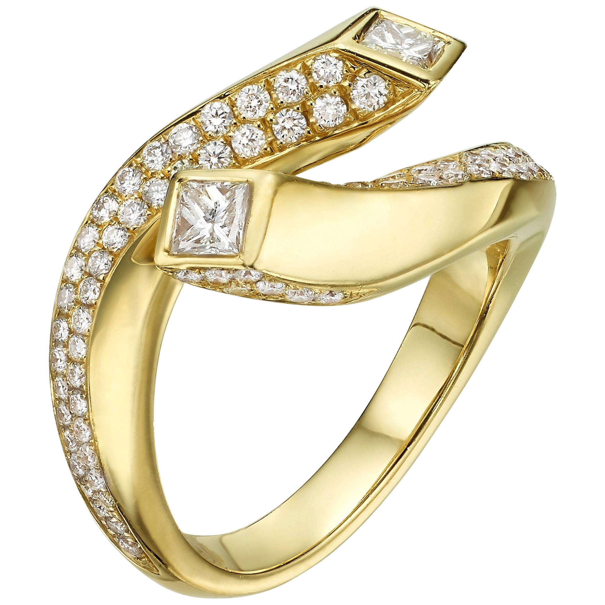 0.99 Carat Princess Cut Diamond 18 Karat Yellow Gold Engagement Ring