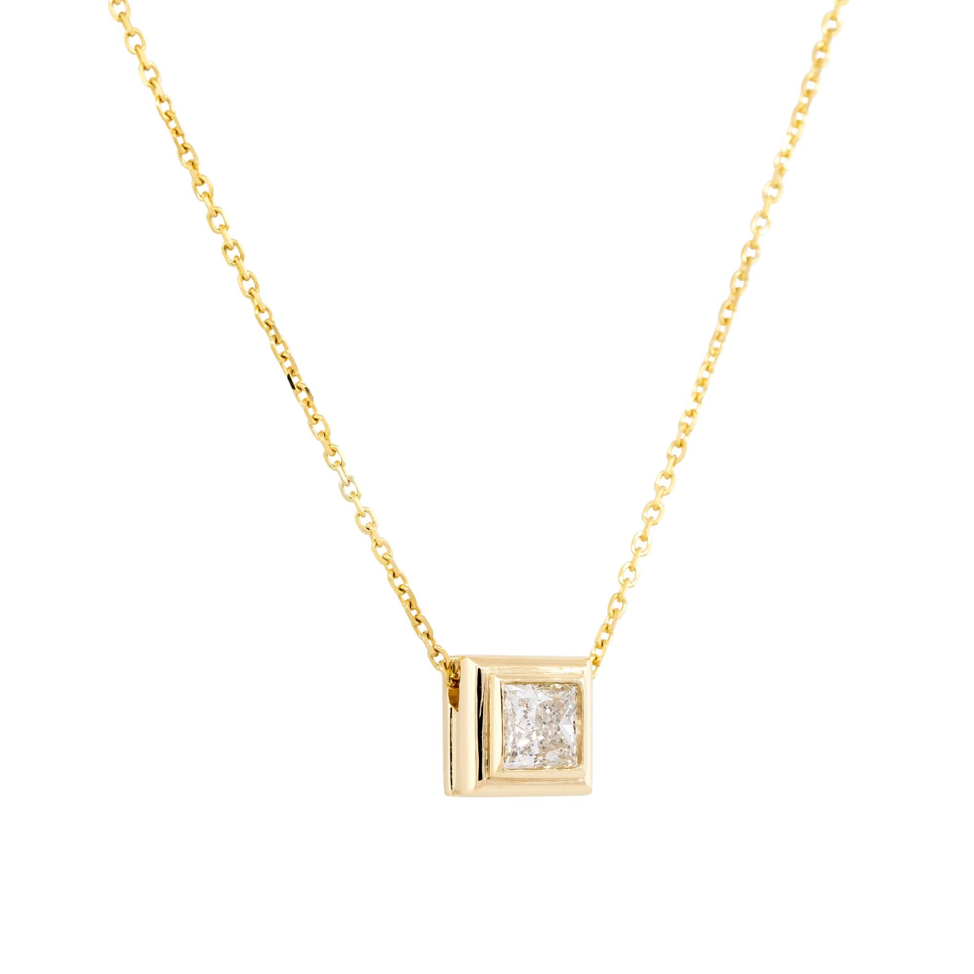 0,99 Karat schwebende Diamant-Halskette aus 14 Karat, Prinzessinnenschliff, auf Lager (Moderne) im Angebot