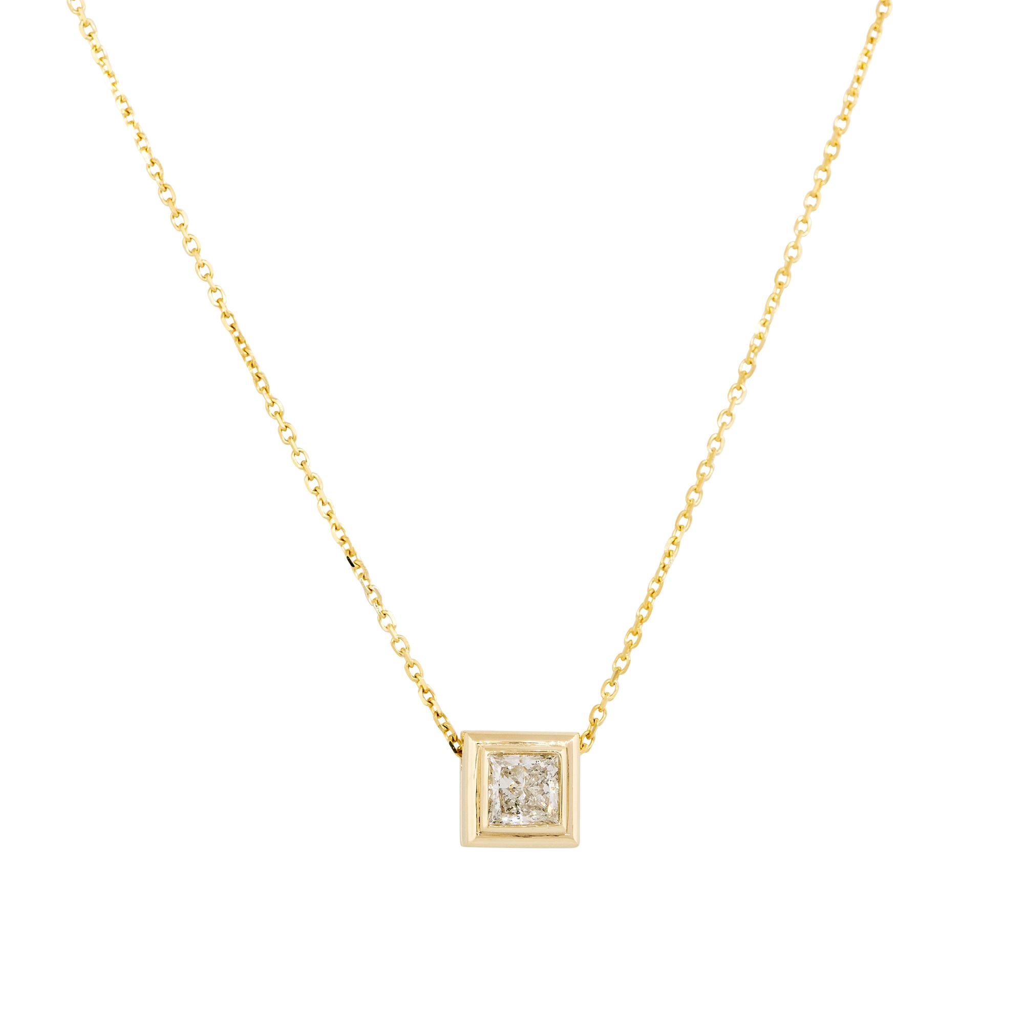 Modern 0.99 Carat Princess Cut Floating Diamond Necklace 14 Karat In Stock For Sale