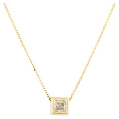 0.99 Carat Princess Cut Floating Diamond Necklace 14 Karat In Stock