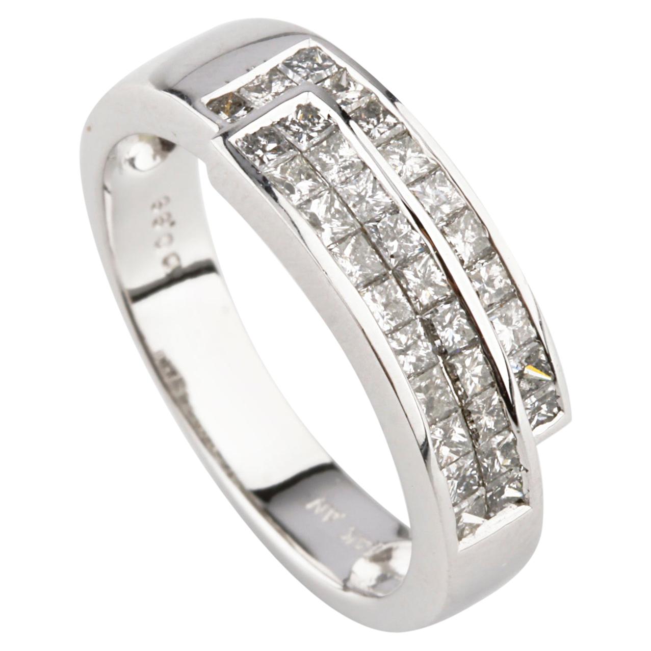 0.99 Carat Princess Diamond Plaque Band Ring in White Gold For Sale