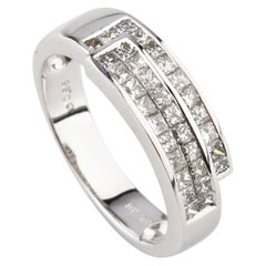 0.99 Carat Princess Diamond Plaque Band Ring in White Gold