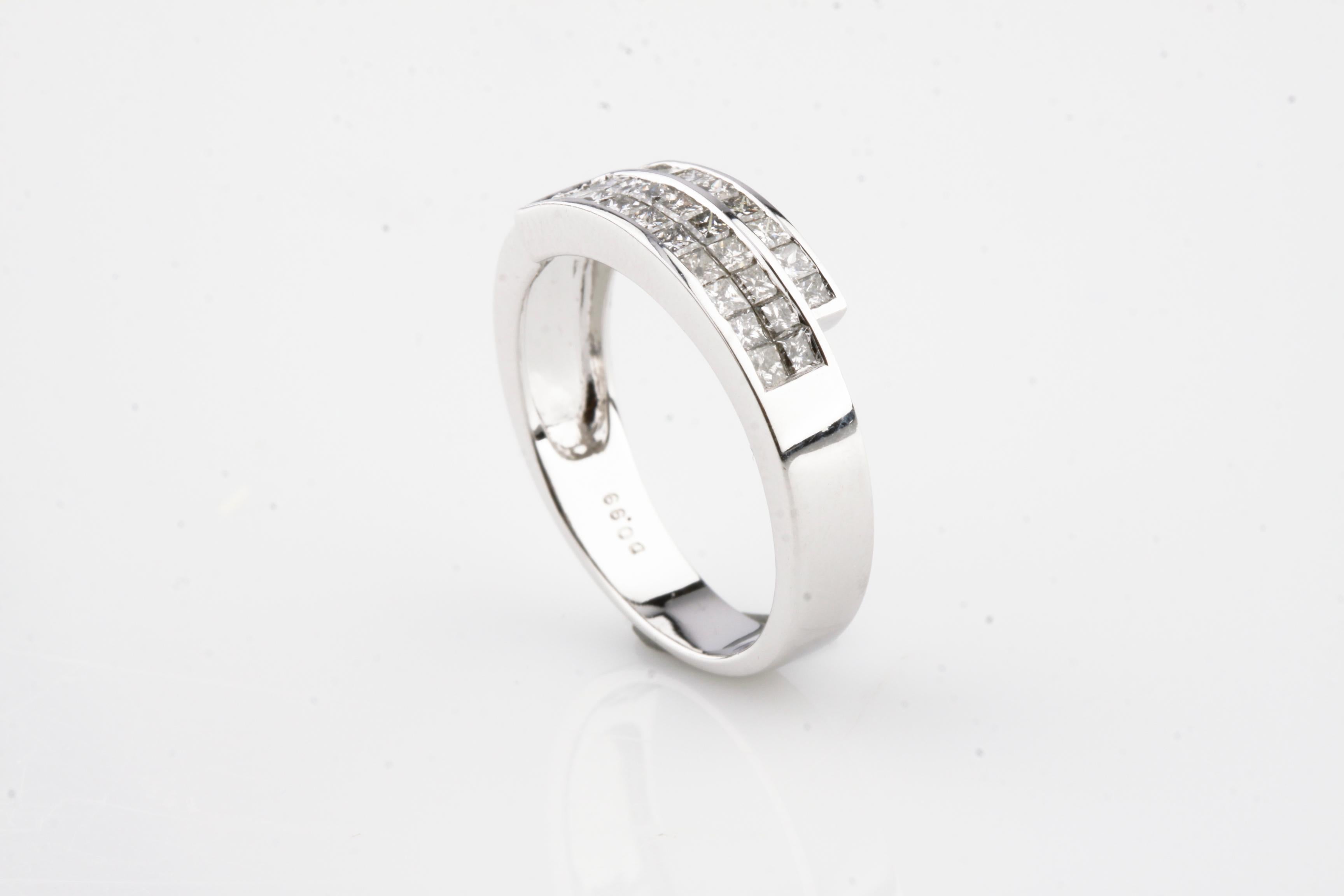 Princess Cut 0.99 Carat Princess Diamond Plaque Band Ring in White Gold For Sale