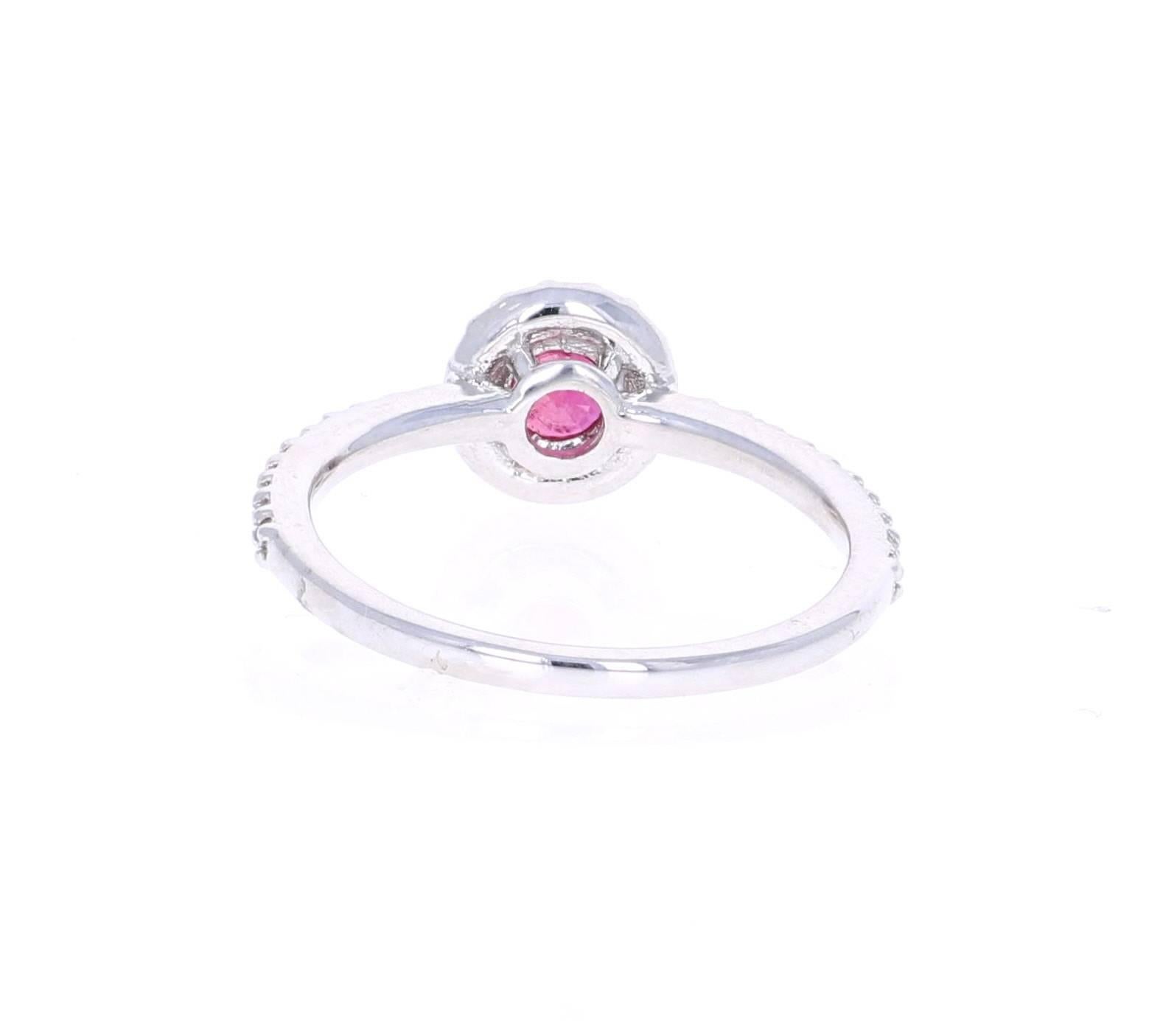 Modern 0.99 Carat Round Cut Ruby Diamond White Gold Engagement Ring