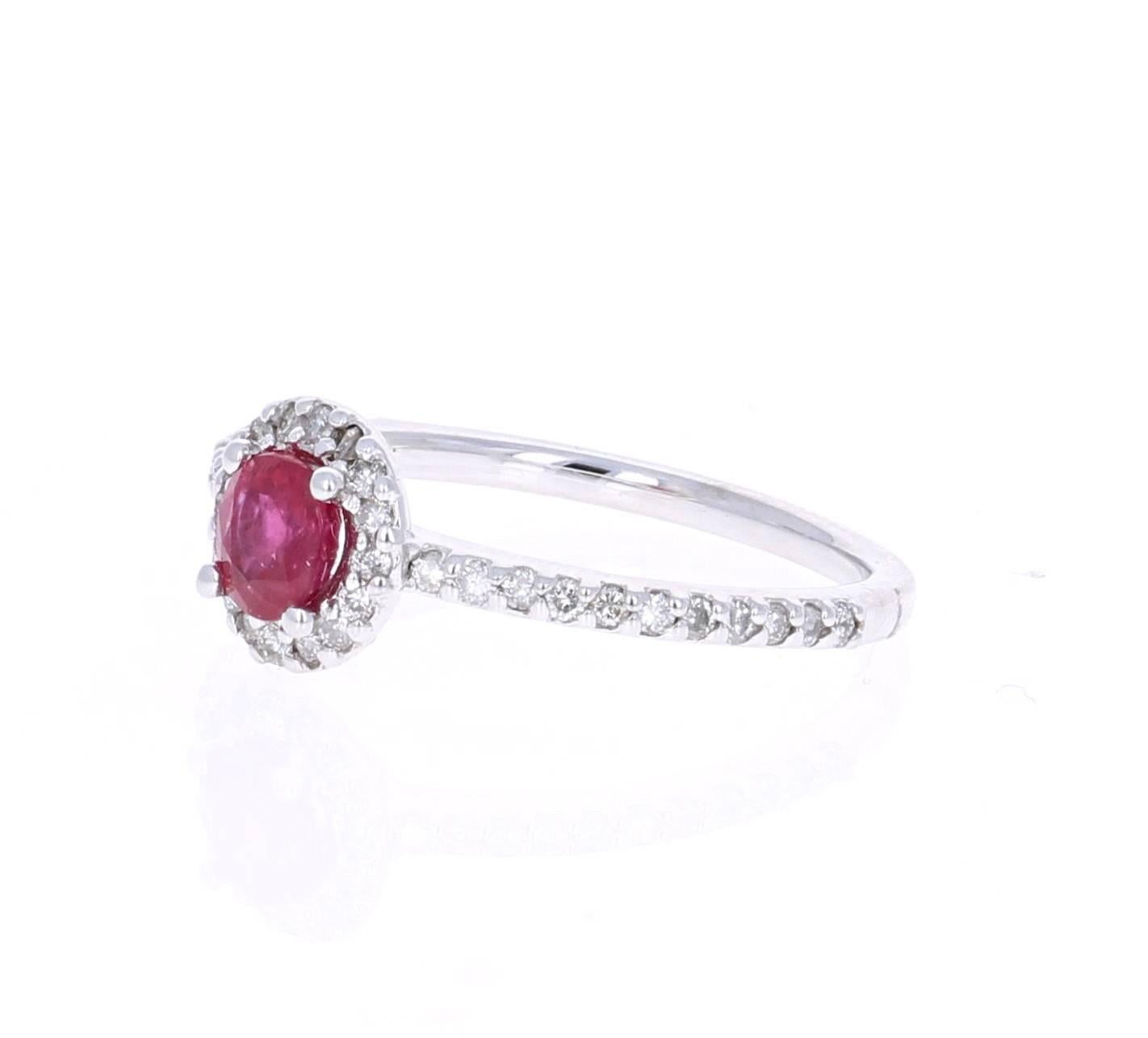 0.99 Carat Round Cut Ruby Diamond White Gold Engagement Ring In New Condition In Los Angeles, CA