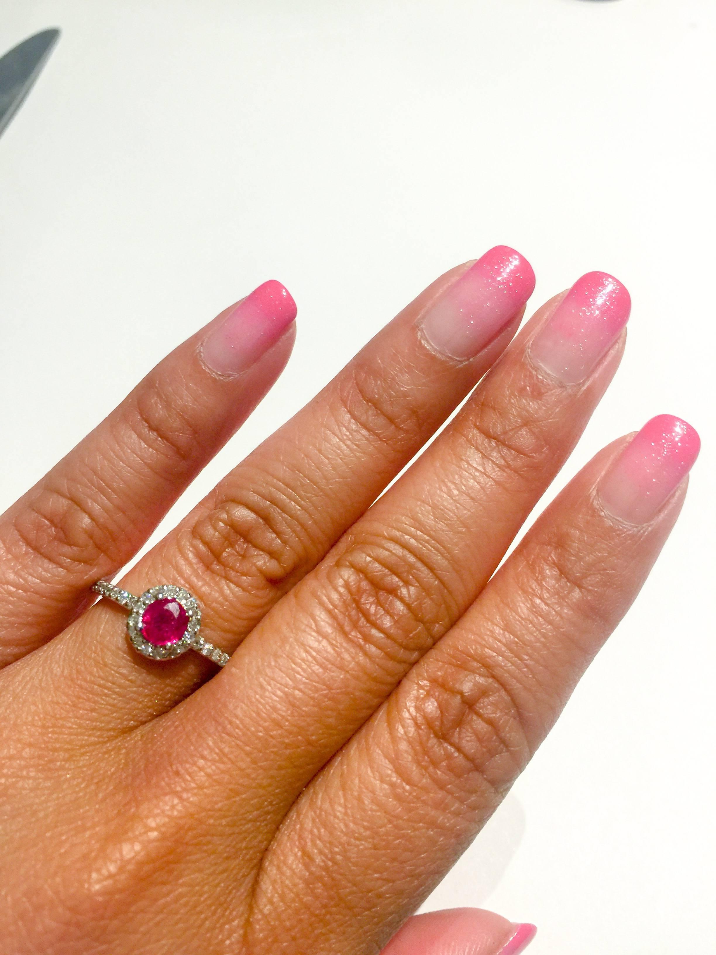 0.99 Carat Round Cut Ruby Diamond White Gold Engagement Ring 1