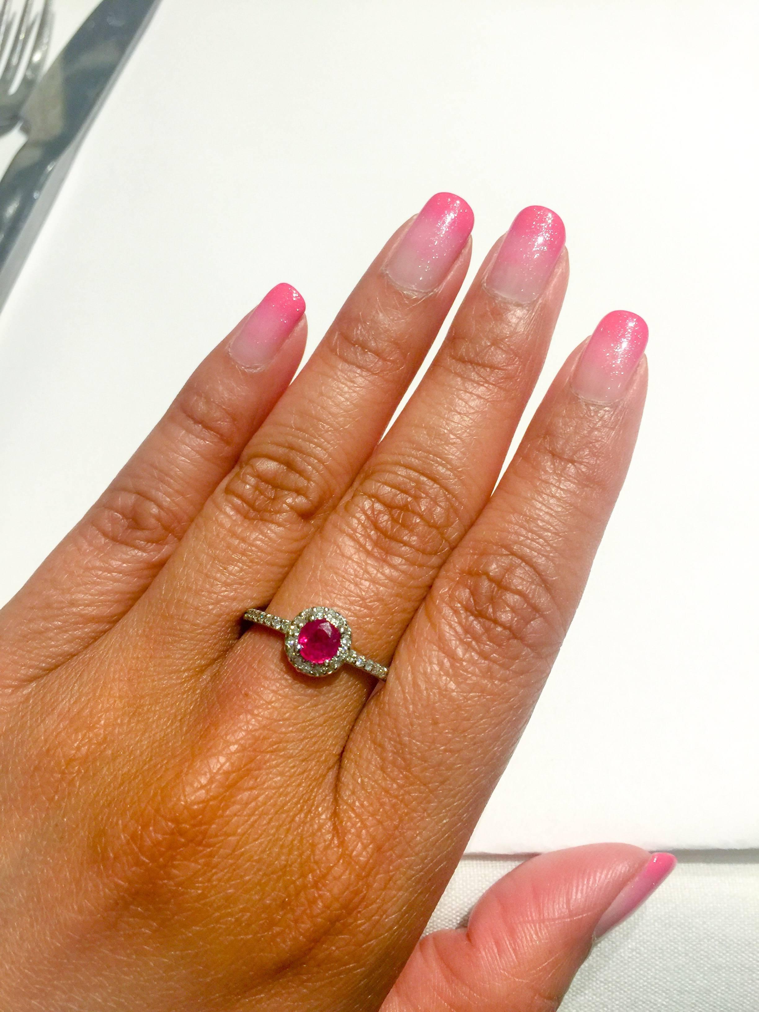 0.99 Carat Round Cut Ruby Diamond White Gold Engagement Ring 2