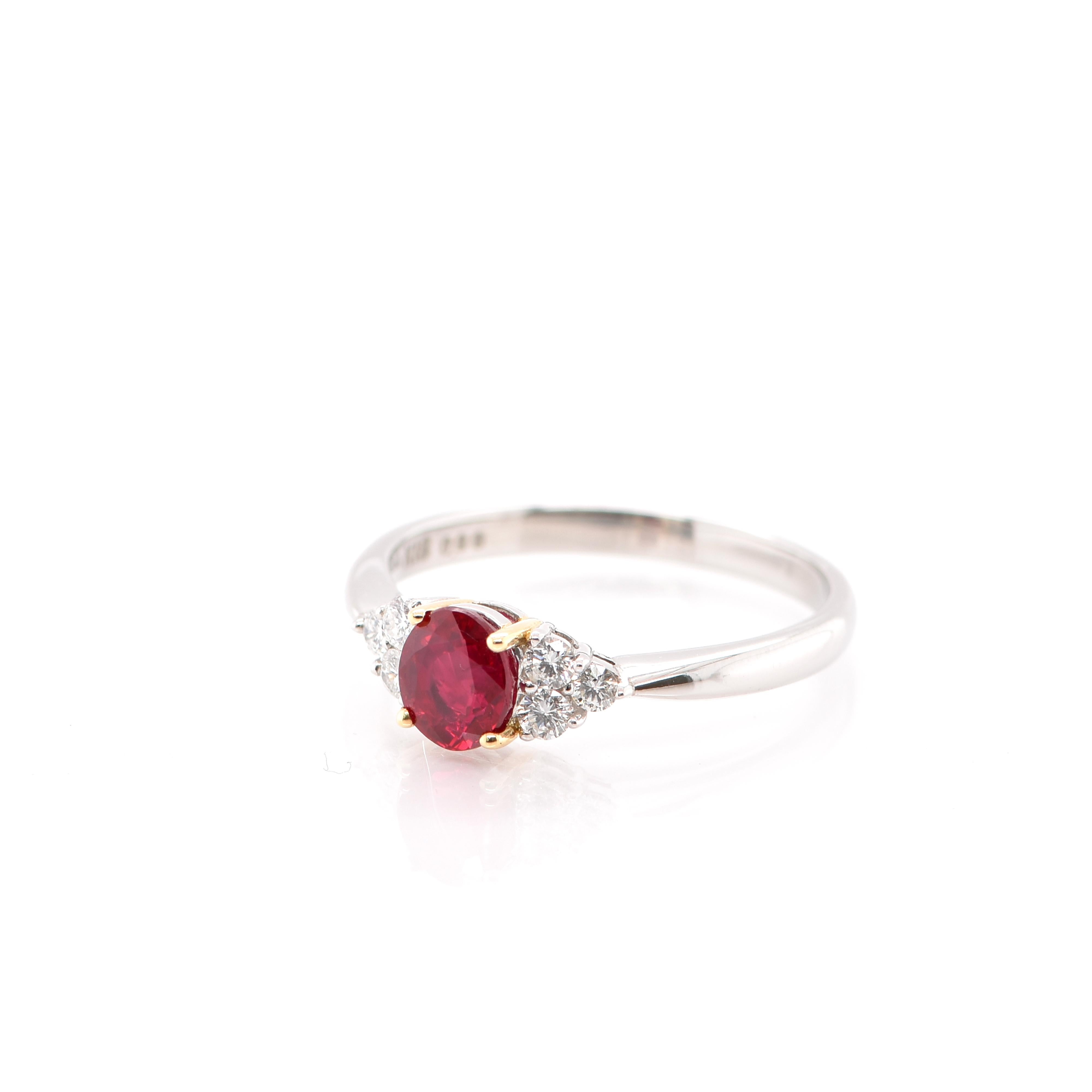 Modern 0.99 Carat Ruby and Diamond Engagement Ring Set in Platinum and 18 Karat Gold