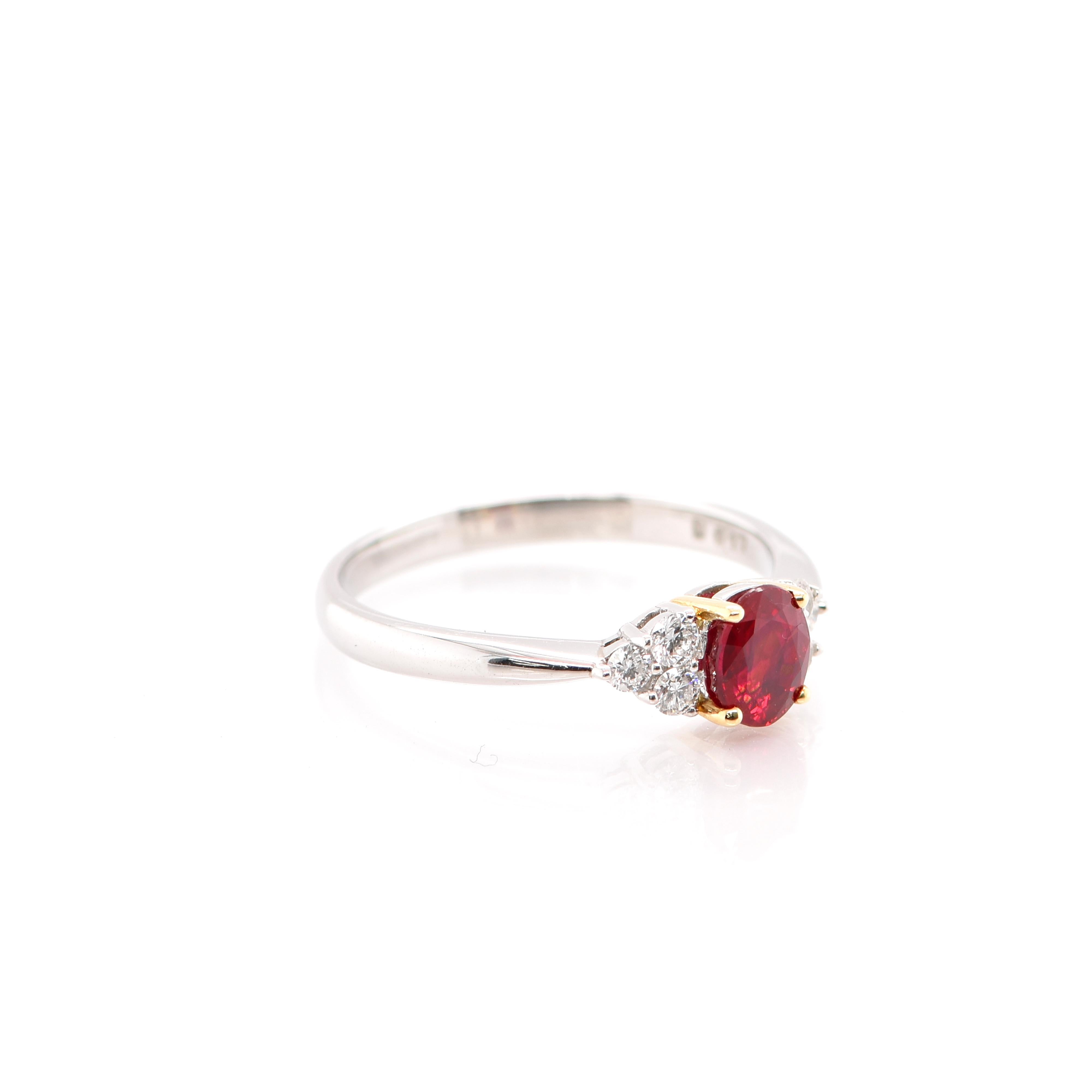 Oval Cut 0.99 Carat Ruby and Diamond Engagement Ring Set in Platinum and 18 Karat Gold