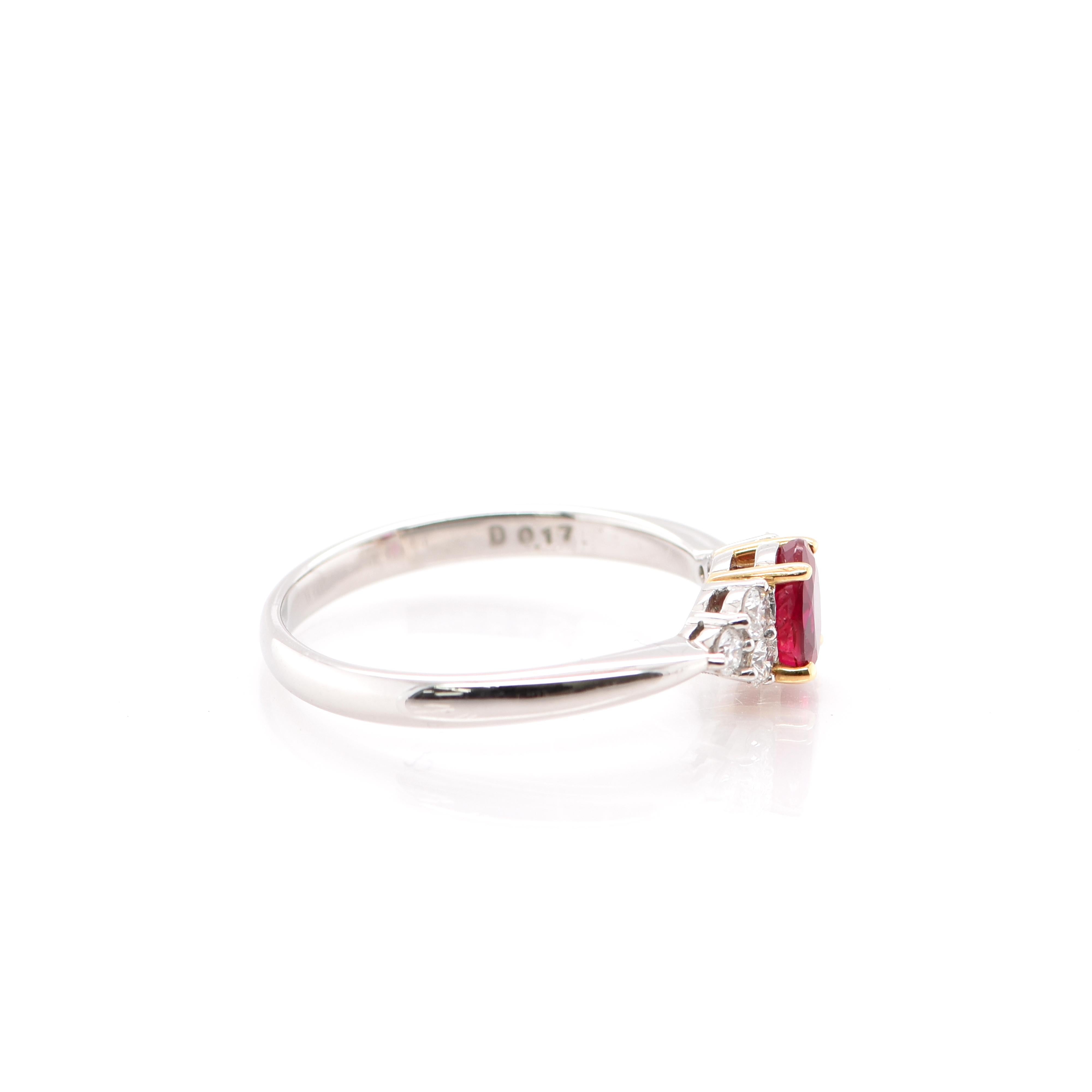 Women's 0.99 Carat Ruby and Diamond Engagement Ring Set in Platinum and 18 Karat Gold