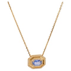 Collier pendentif en or jaune 18 carats avec saphirs de 0,99 carat et diamants
