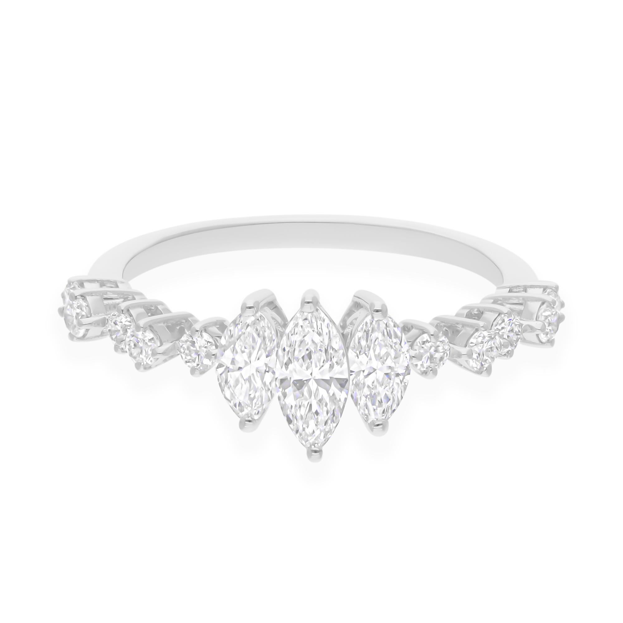 0,99 Karat SI Reinheit HI Farbe Marquise Runder Diamant Ring 14 Karat Weißgold