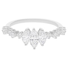 Bague en or blanc 18 carats avec diamant rond marquise de 0,99 carat de pureté SI et de couleur hi-colore