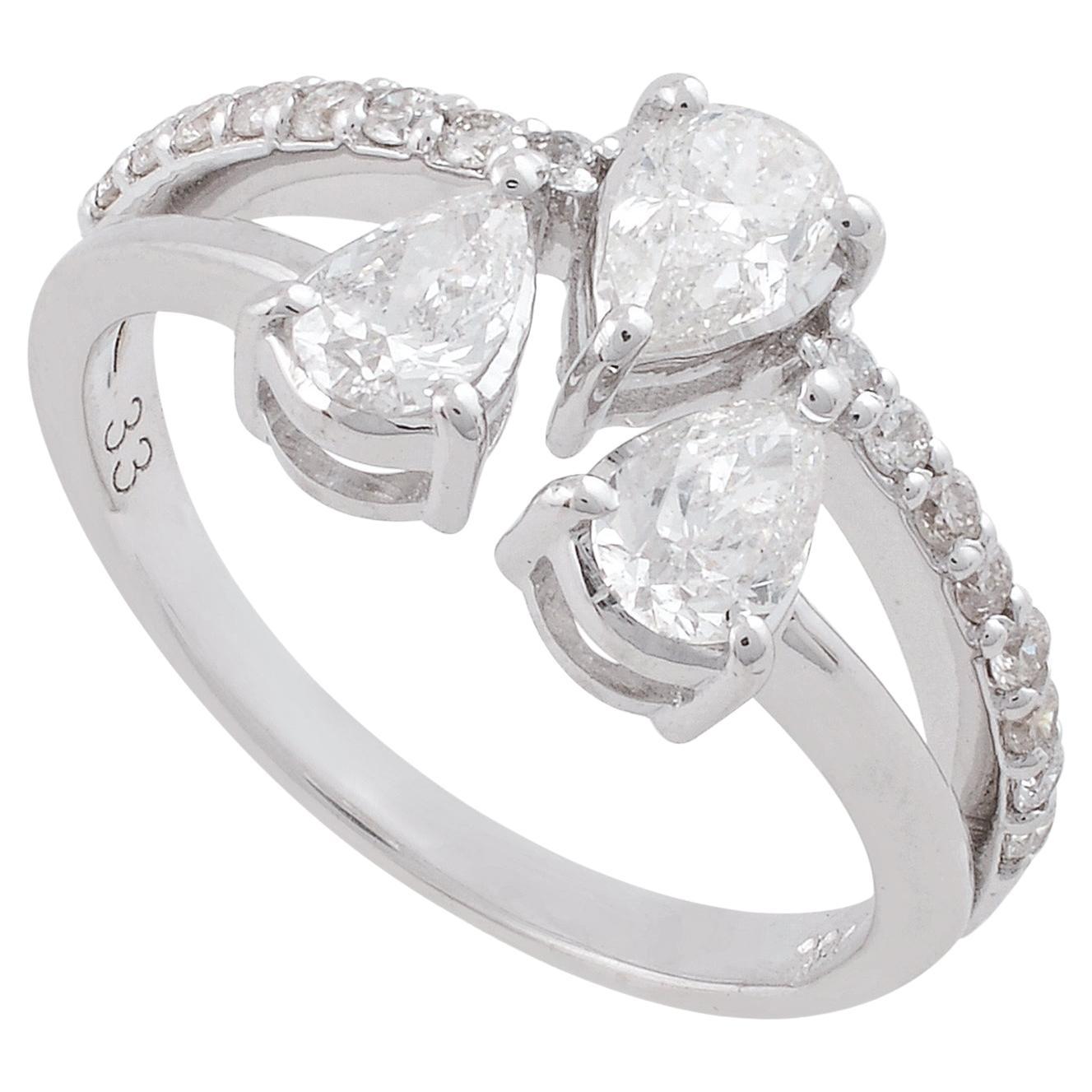 0.99 Carat SI Clarity HI Color Pear Diamond Ring 14k White Gold Handmade Jewelry