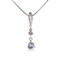 0.99 Carat Trillion Cut Ceylon Sapphire and Diamond Necklace 18 Carat White Gold