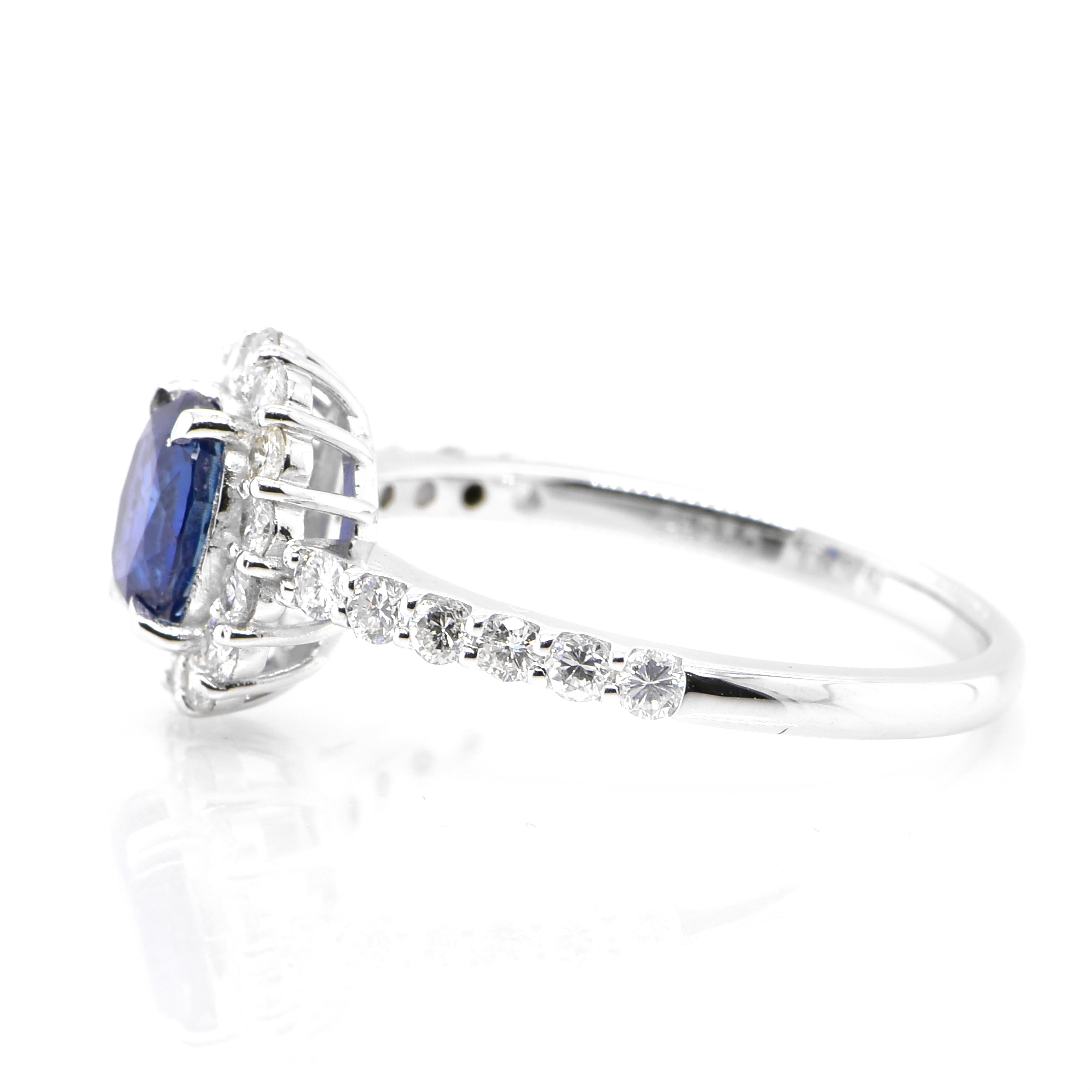 Oval Cut 0.99 Carat, Unheated, Cornflower Blue Sapphire and Diamond Ring Set in Platinum For Sale