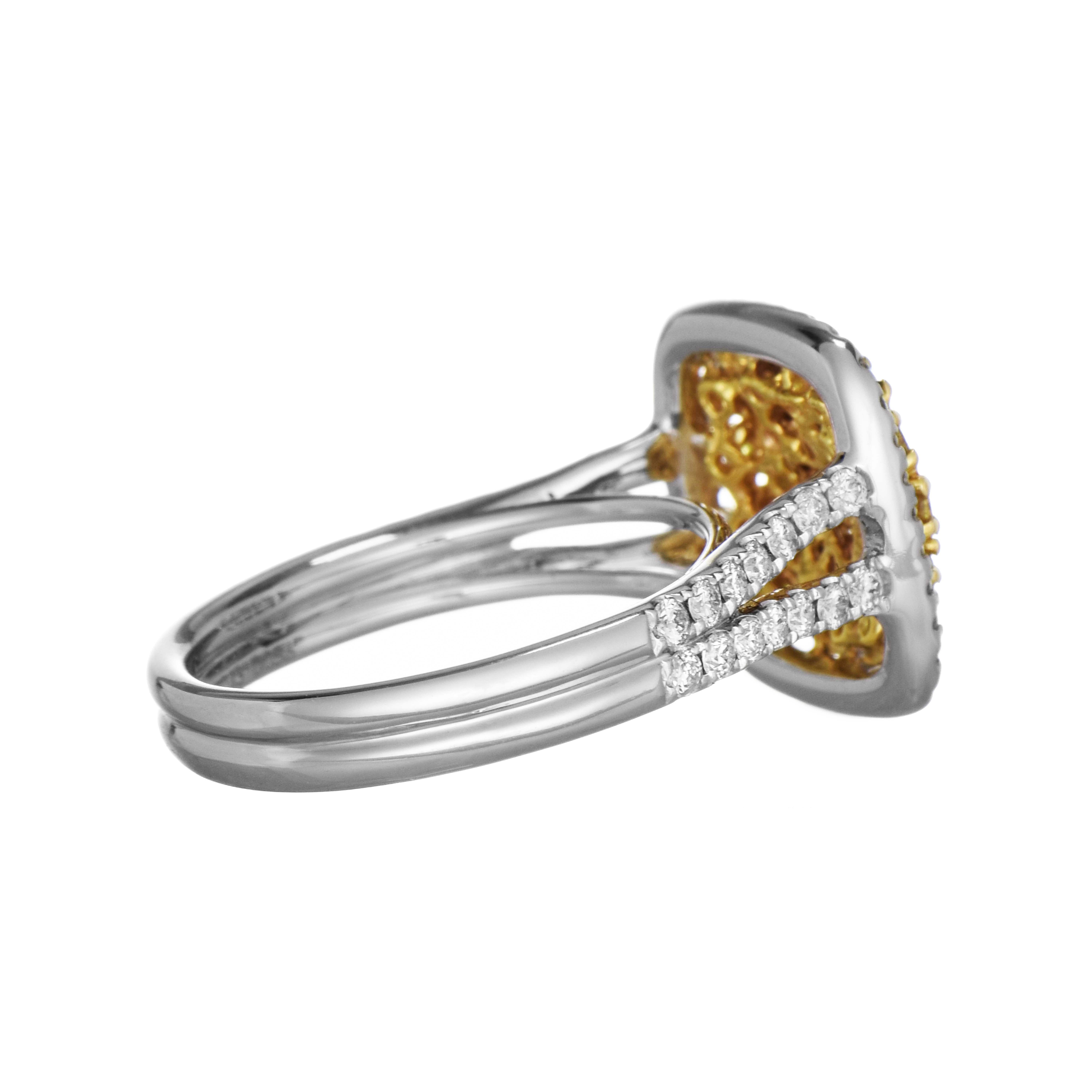 22 diamanti gialli: 0,43 Carati
64 diamanti bianchi: 0,56 Carati
Metallo: Oro bianco e giallo 18 carati, 6,44 grammi