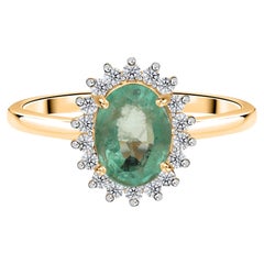 0.99 Carat Zambian Emerald 0.19 Carat SI/H Diamond Ring 14 Karat Yellow Gold