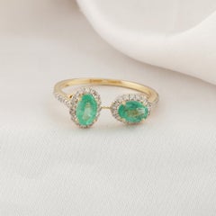1.33 Ctw Natural Emerald Diamond Cocktail Ring in 14K Yellow Gold Wedding Ring